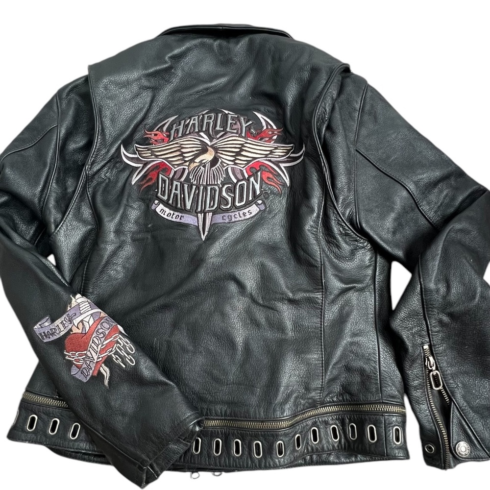 Harley Davidson Womens Black Leather Logo Jacket Coat 97051-05vw Size Medium